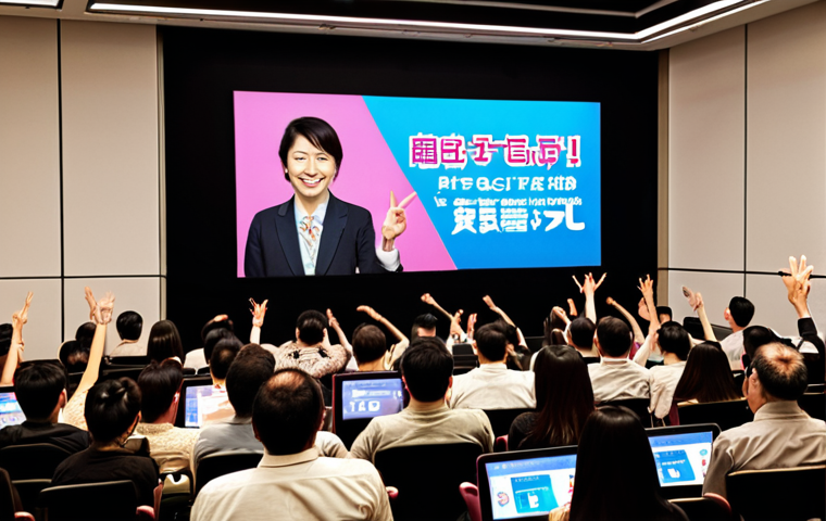 **

Prompt: Energetic seminar audience engaged in a Q&A session. A charismatic speaker gesturing enthusiastically. Digital screen displaying "Best Question Award" with a spotlight effect. The atmosphere is vibrant and interactive, showcasing a mix of engagement and learning. Attendees raising hands, using tablets, and actively participating. Japanese characters implying "active participation" and "question power-up techniques."

**