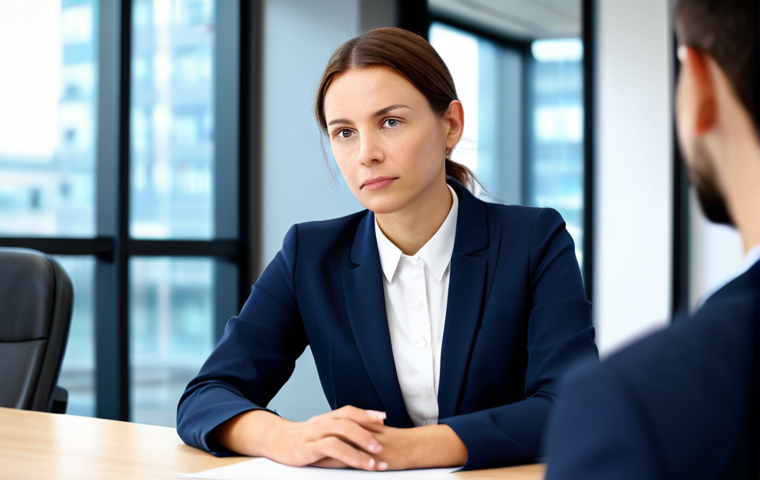 A professional female facilitator in a modest business blazer and blouse, seated attentively in a modern online conference room setting. She is fully clothed, with appropriate attire, gently nodding with a thoughtful expression, demonstrating active listening during a Q&A session. The background features a blurred modern office interior with soft, professional lighting, enhancing the focus on communication. Safe for work, appropriate content, professional, perfect anatomy, correct proportions, natural pose, well-formed hands, proper finger count, natural body proportions, high-quality professional photography.