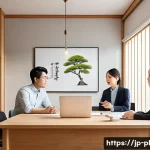질의응답 세션의 매력적인 질문 디자인 - A professional online webinar scene featuring a diverse group of Japanese participants, both men and...