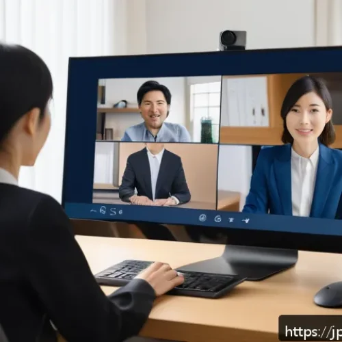 질의응답 세션에서의 주목받는 질문 만들기 - A modern Japanese online seminar scene showing a diverse group of attentive participants in a virtua...